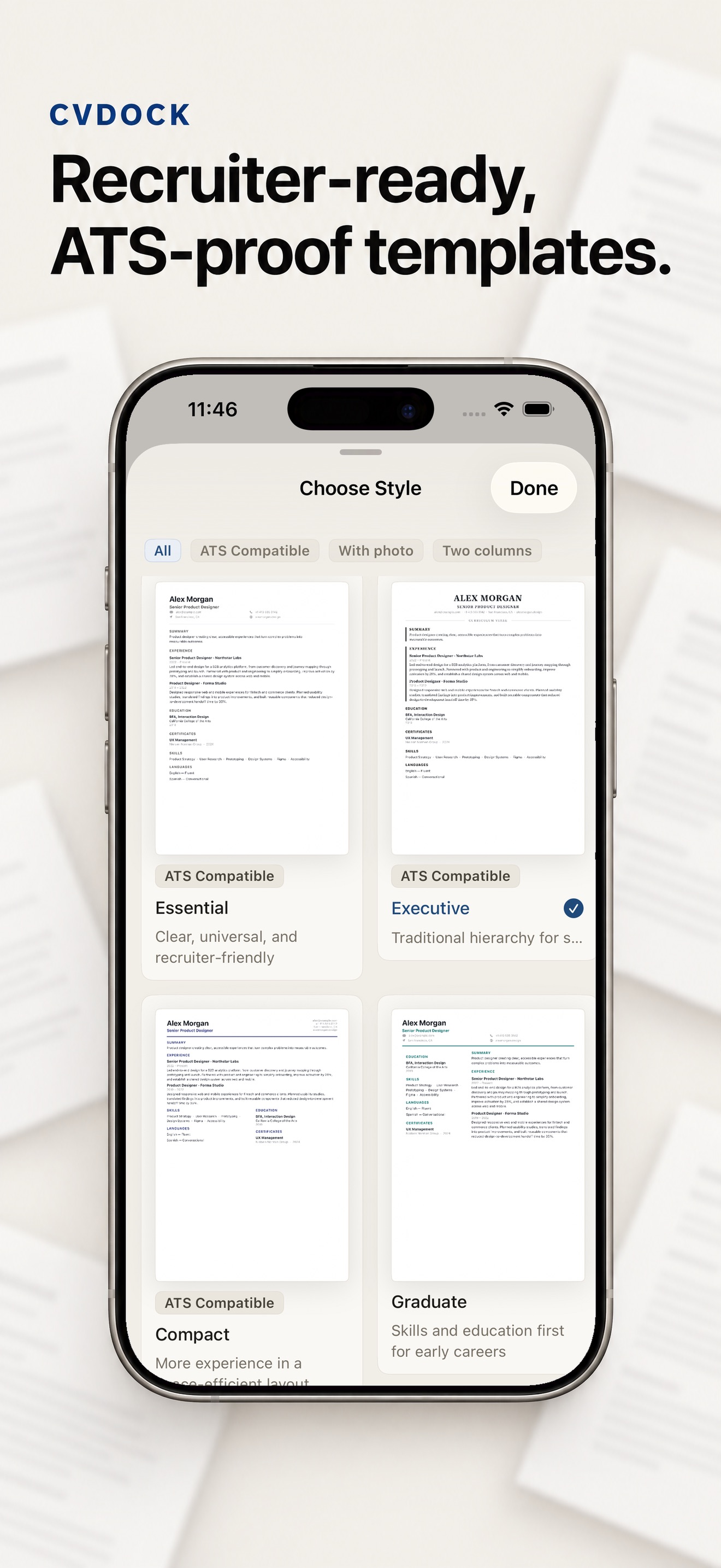 CVDock Choose Style on iPhone