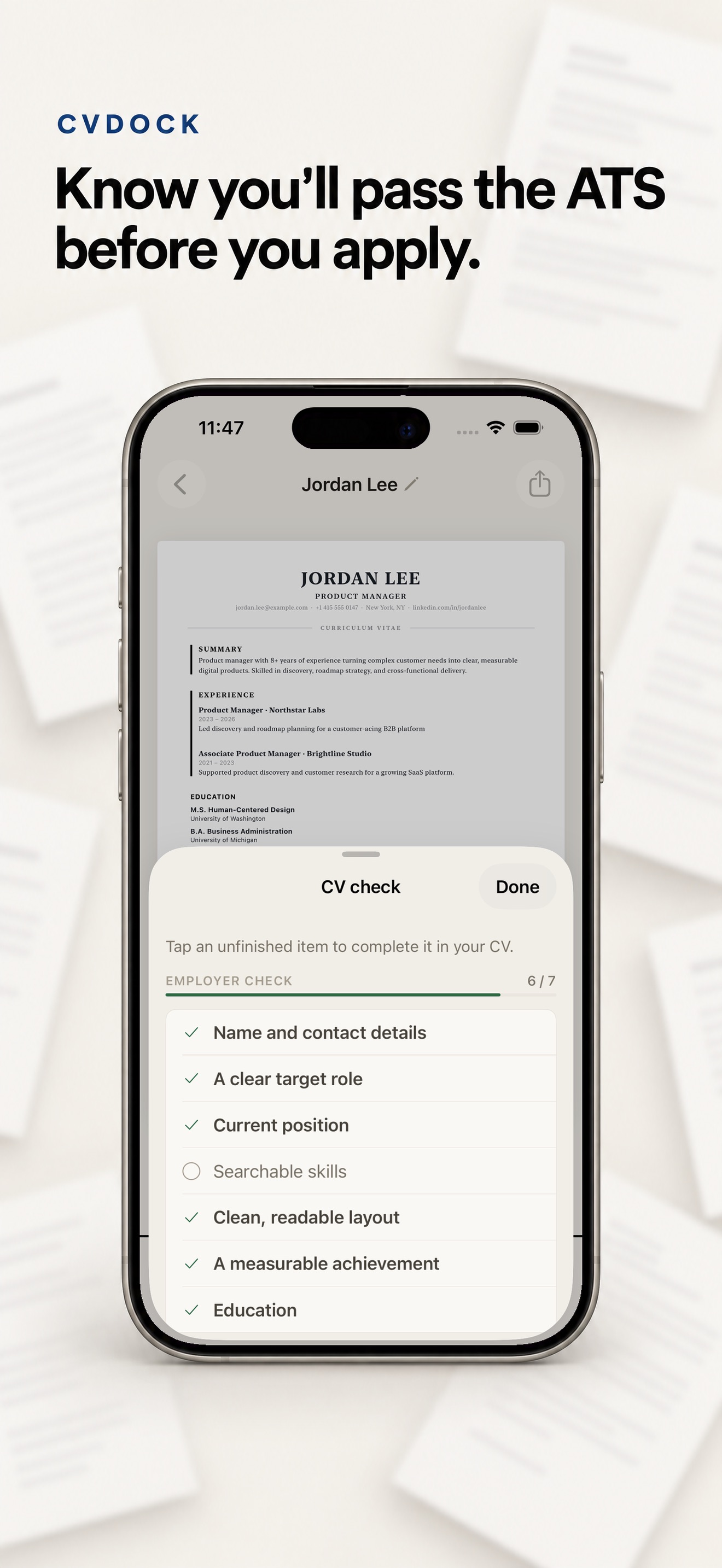 CVDock CV Check on iPhone