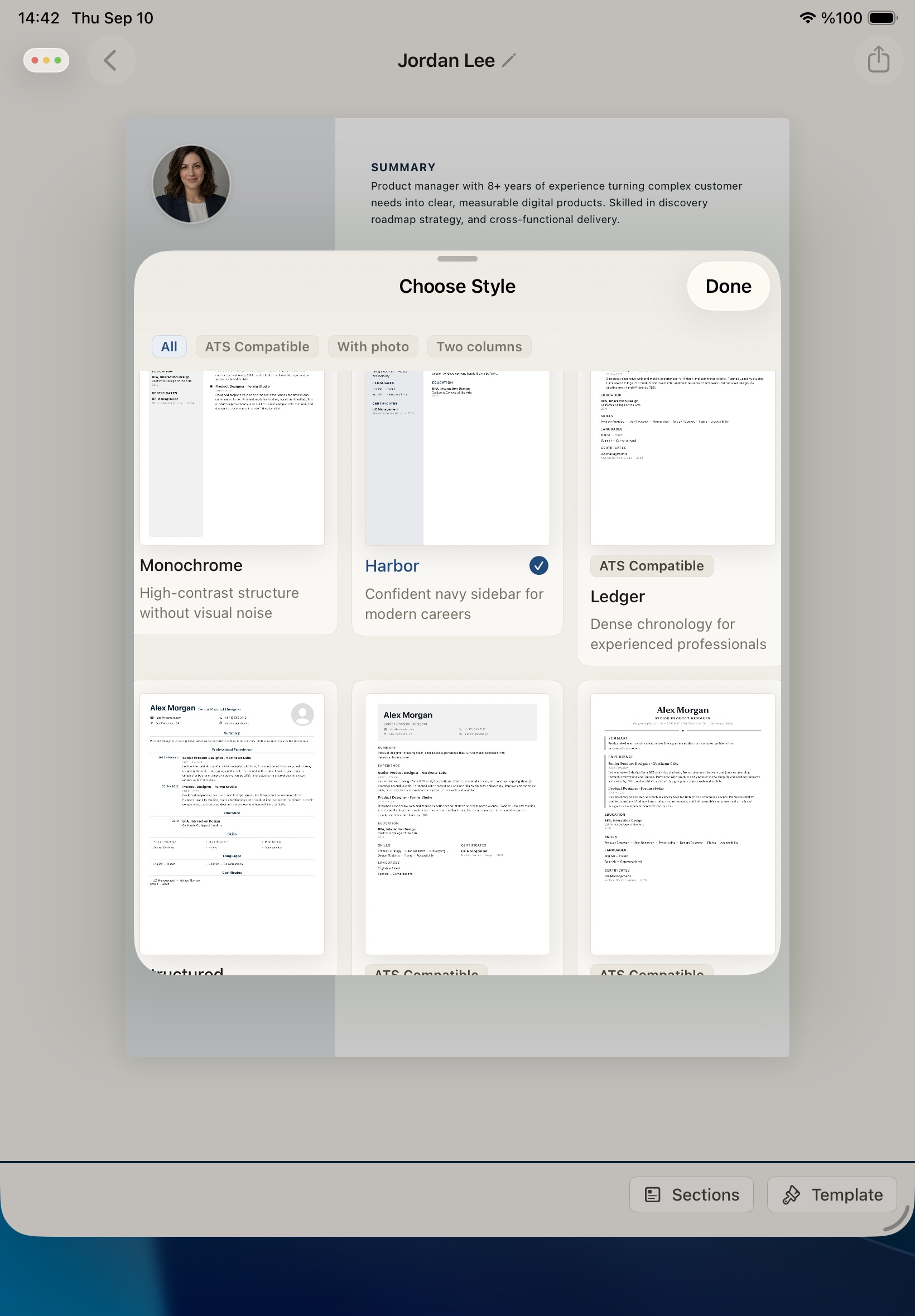 CVDock Master Profile on iPad